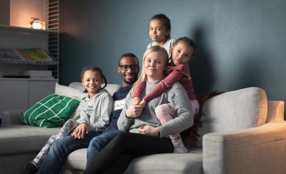 A family on the couch.